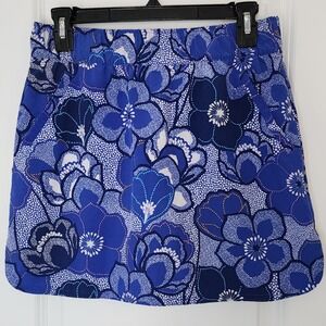 Talbots Skort Floral Print Elastic Waist Pull On Casual Blue SP
